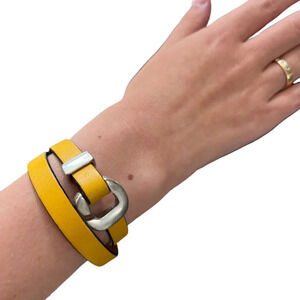 Yellow Leather & Silver Wrap Bracelet
